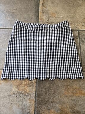 J. McLaughlin Navy Blue White Gingham Scalloped Mini Skirt Skort Golf Tennis L